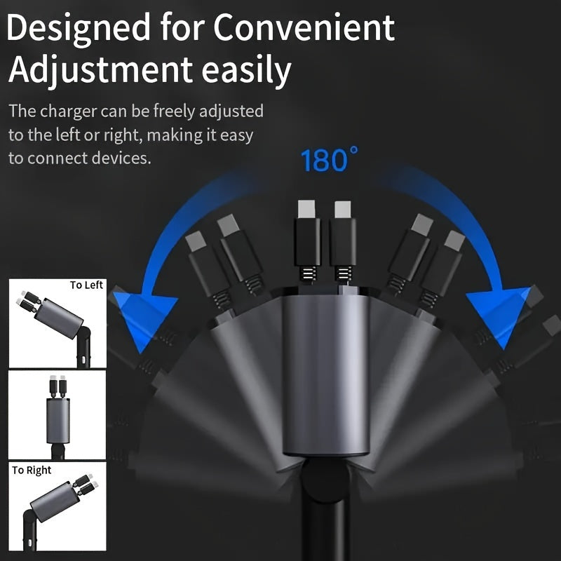 4-in-1 Retractable Car Phone Charger | Dual USB Ports | Fast Charging Adapter for Android | Compact Auto Interior Accessory