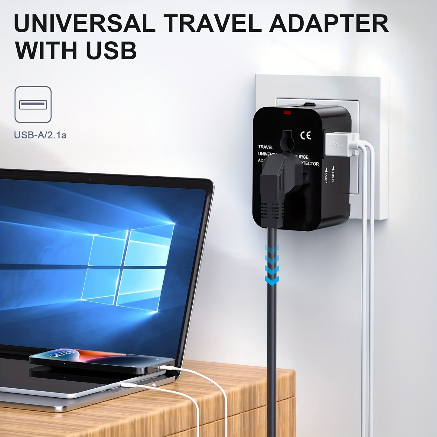 Global Travel Charger with Dual USB Ports – All-in-One Universal Wall Adapter (USA/EU/UK/AUS Plugs) for Phones, Tablets & Devices – Compact 110V-220V Power Converter