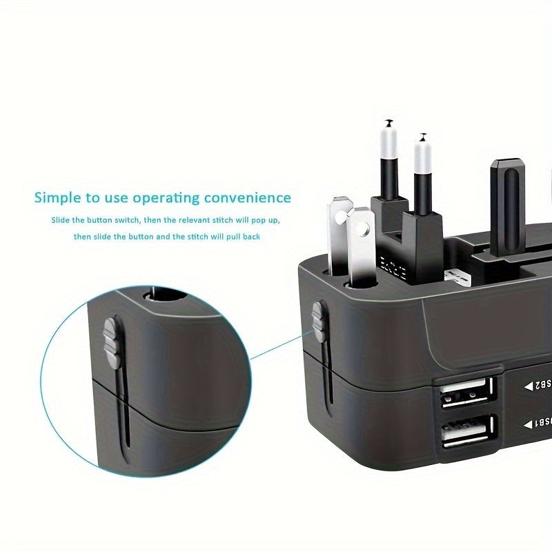 Global Travel Charger with Dual USB Ports – All-in-One Universal Wall Adapter (USA/EU/UK/AUS Plugs) for Phones, Tablets & Devices – Compact 110V-220V Power Converter