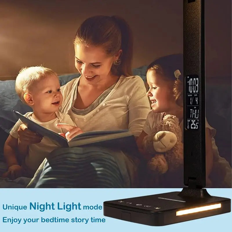 LED Table Lamp with 10W Wireless Charger & LCD Display – Touch Control, 3 Brightness Modes, Night Light, USB Output | Modern Desk Lamp for Home, Hotel & Office