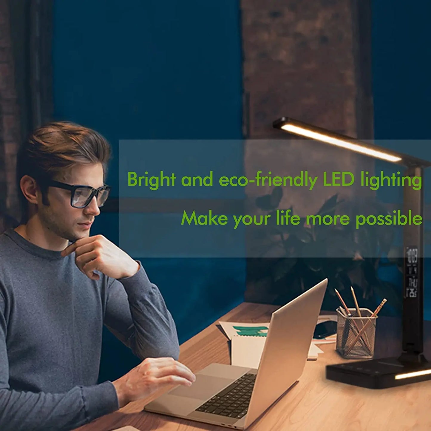 LED Table Lamp with 10W Wireless Charger & LCD Display – Touch Control, 3 Brightness Modes, Night Light, USB Output | Modern Desk Lamp for Home, Hotel & Office
