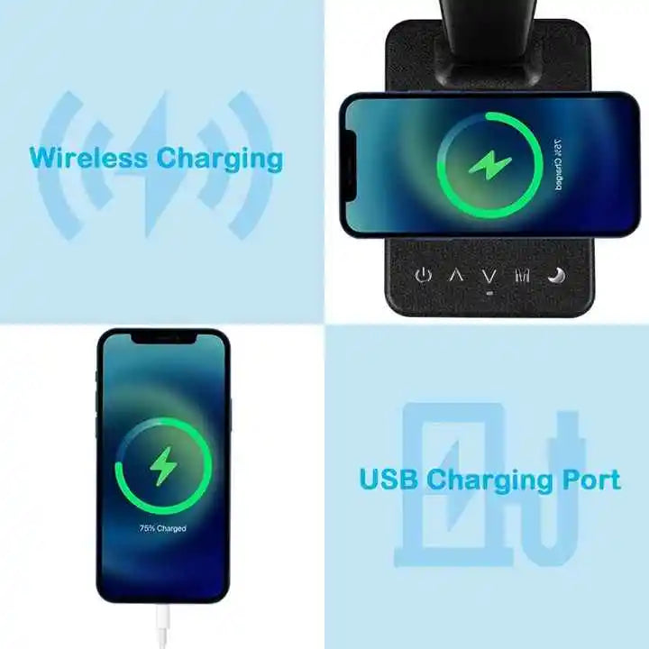 LED Table Lamp with 10W Wireless Charger & LCD Display – Touch Control, 3 Brightness Modes, Night Light, USB Output | Modern Desk Lamp for Home, Hotel & Office
