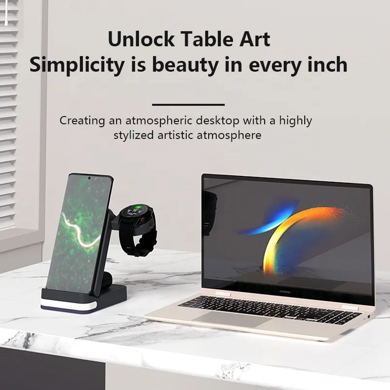 3-in-1 Foldable Fast Wireless Charging Station for iPhone, Android, Watch & Earbuds – 10W Output