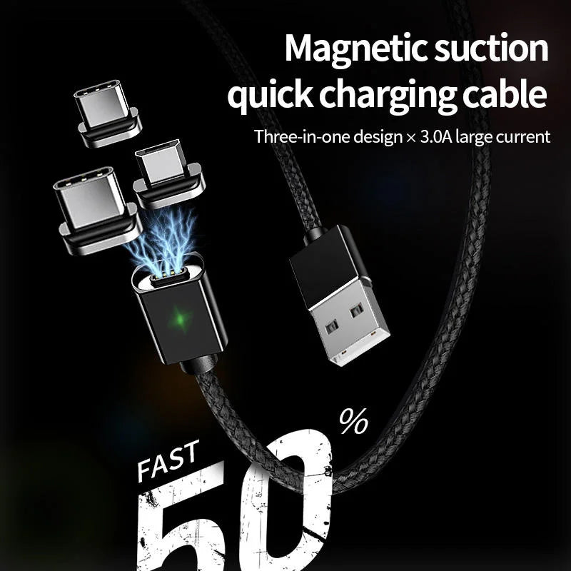 EONLINE Magnetic USB Charging Cable – 3A/5A Super Fast Charge, Type-C & Micro USB Connectors, 1M Braided Cable (White)