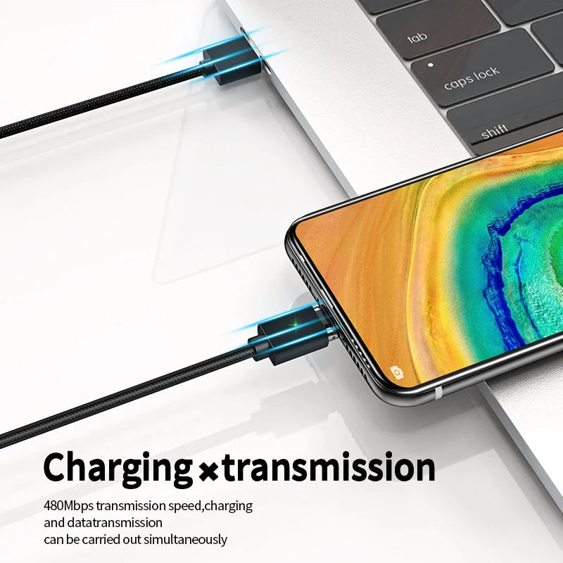 EONLINE Magnetic USB Charging Cable – 3A/5A Super Fast Charge, Type-C & Micro USB Connectors, 1M Braided Cable (White)