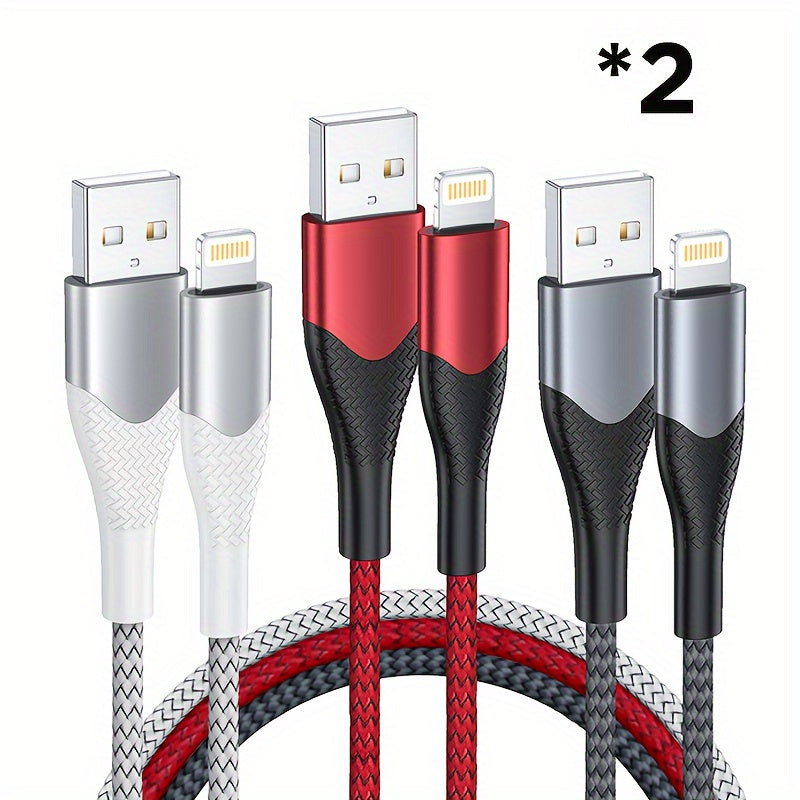 3/6pcs iPhone Fast Charging Cable Set – 1.8m Nylon Braided USB to Lightning Cable with Data Sync, 10-20W High-Speed Charging for iPhone 14/13/12/11/X Series (Red/Gray/White)