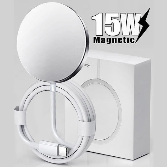 Magnetic Wireless Charger – 15W Fast Charging Pad Compatible with iPhone 15, 14, 13, 12 Series (MagSafe-Compatible)