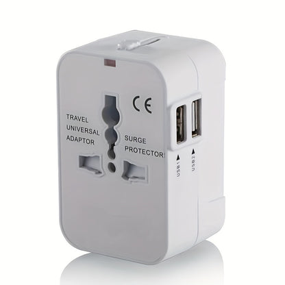 Global Travel Charger with Dual USB Ports – All-in-One Universal Wall Adapter (USA/EU/UK/AUS Plugs) for Phones, Tablets & Devices – Compact 110V-220V Power Converter