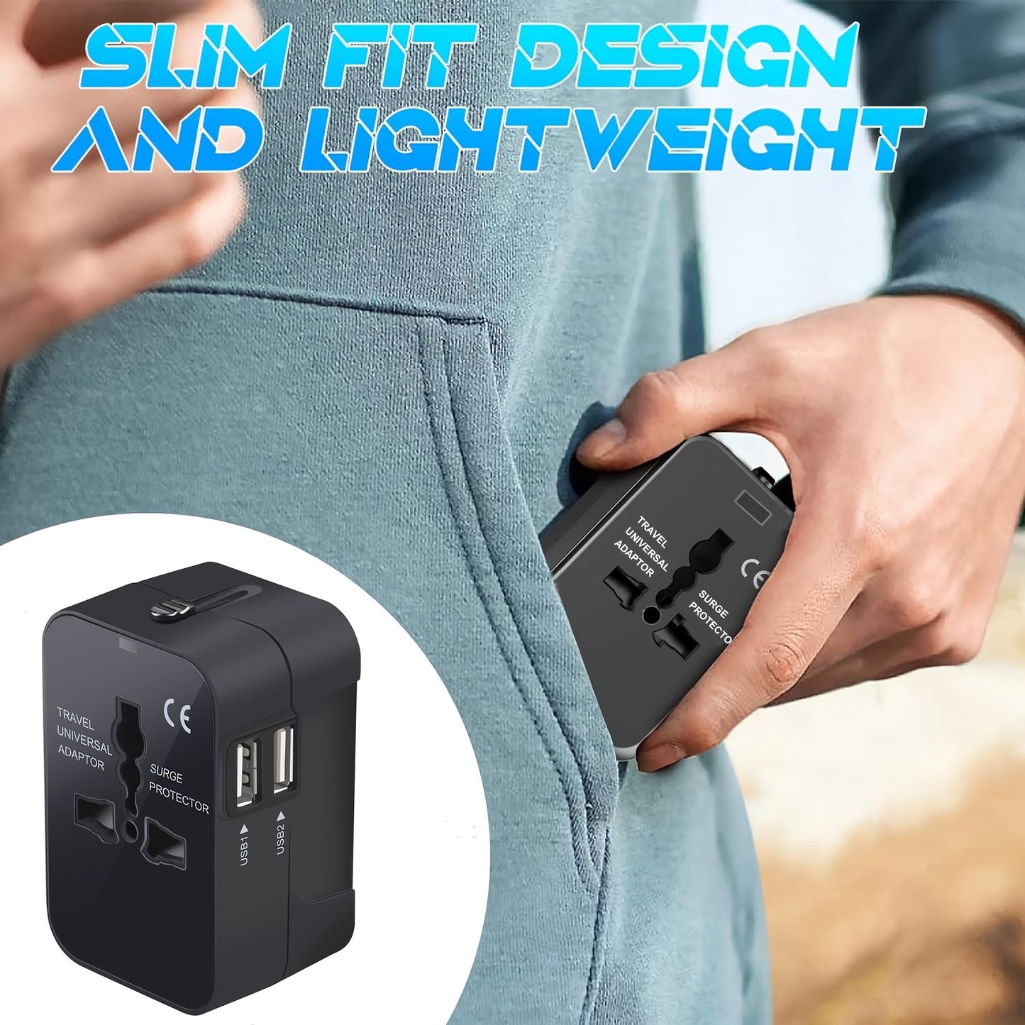 Global Travel Charger with Dual USB Ports – All-in-One Universal Wall Adapter (USA/EU/UK/AUS Plugs) for Phones, Tablets & Devices – Compact 110V-220V Power Converter