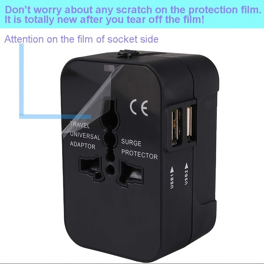 Global Travel Charger with Dual USB Ports – All-in-One Universal Wall Adapter (USA/EU/UK/AUS Plugs) for Phones, Tablets & Devices – Compact 110V-220V Power Converter
