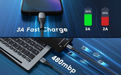 3/6pcs iPhone Fast Charging Cable Set – 1.8m Nylon Braided USB to Lightning Cable with Data Sync, 10-20W High-Speed Charging for iPhone 14/13/12/11/X Series (Red/Gray/White)