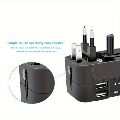 Global Travel Charger with Dual USB Ports – All-in-One Universal Wall Adapter (USA/EU/UK/AUS Plugs) for Phones, Tablets & Devices – Compact 110V-220V Power Converter