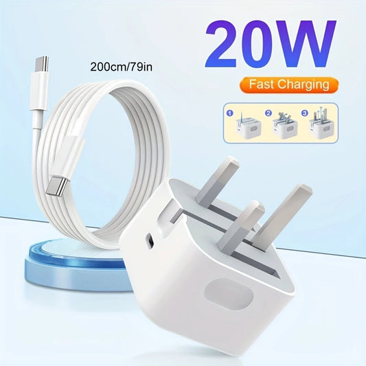 20W PD Dual Type C Fast Charging Cable With Foldable Adapter for iPhone 15 16 Pro Max Samsung Huawei Xiaomi Android Phone Cable