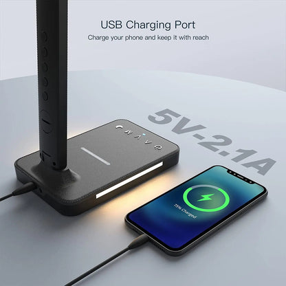 LED Table Lamp with 10W Wireless Charger & LCD Display – Touch Control, 3 Brightness Modes, Night Light, USB Output | Modern Desk Lamp for Home, Hotel & Office