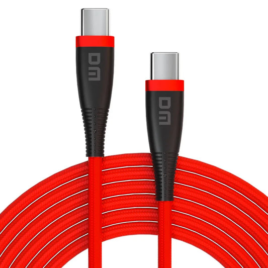DM SL019 Type-C to Type-C 65W Fast Charging Cable – 1M / 2M, Red, 10Gbps Data Transfer, Nylon Braided