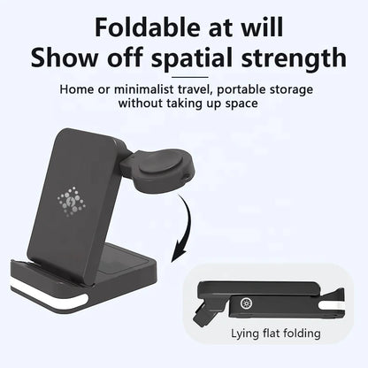 3-in-1 Foldable Fast Wireless Charging Station for iPhone, Android, Watch & Earbuds – 10W Output