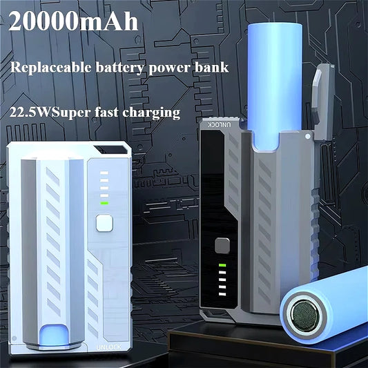 22W Fast Charging Tactical Replaceable Battery Power Bank Portable Charger Portable External Battery for Iphone Samsung