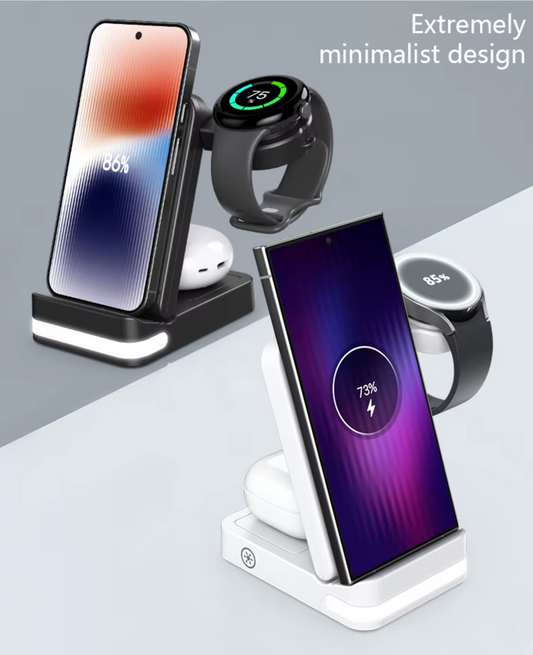 3-in-1 Foldable Fast Wireless Charging Station for iPhone, Android, Watch & Earbuds – 10W Output