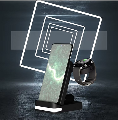 3-in-1 Foldable Fast Wireless Charging Station for iPhone, Android, Watch & Earbuds – 10W Output