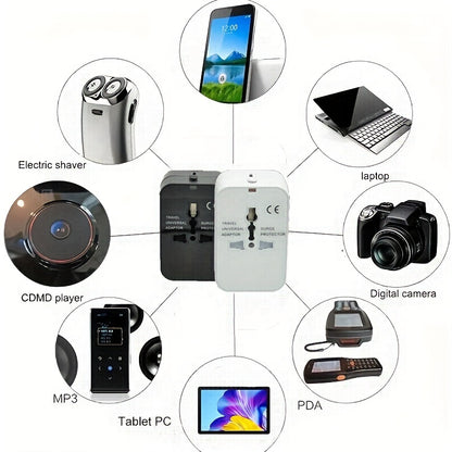 Global Travel Charger with Dual USB Ports – All-in-One Universal Wall Adapter (USA/EU/UK/AUS Plugs) for Phones, Tablets & Devices – Compact 110V-220V Power Converter