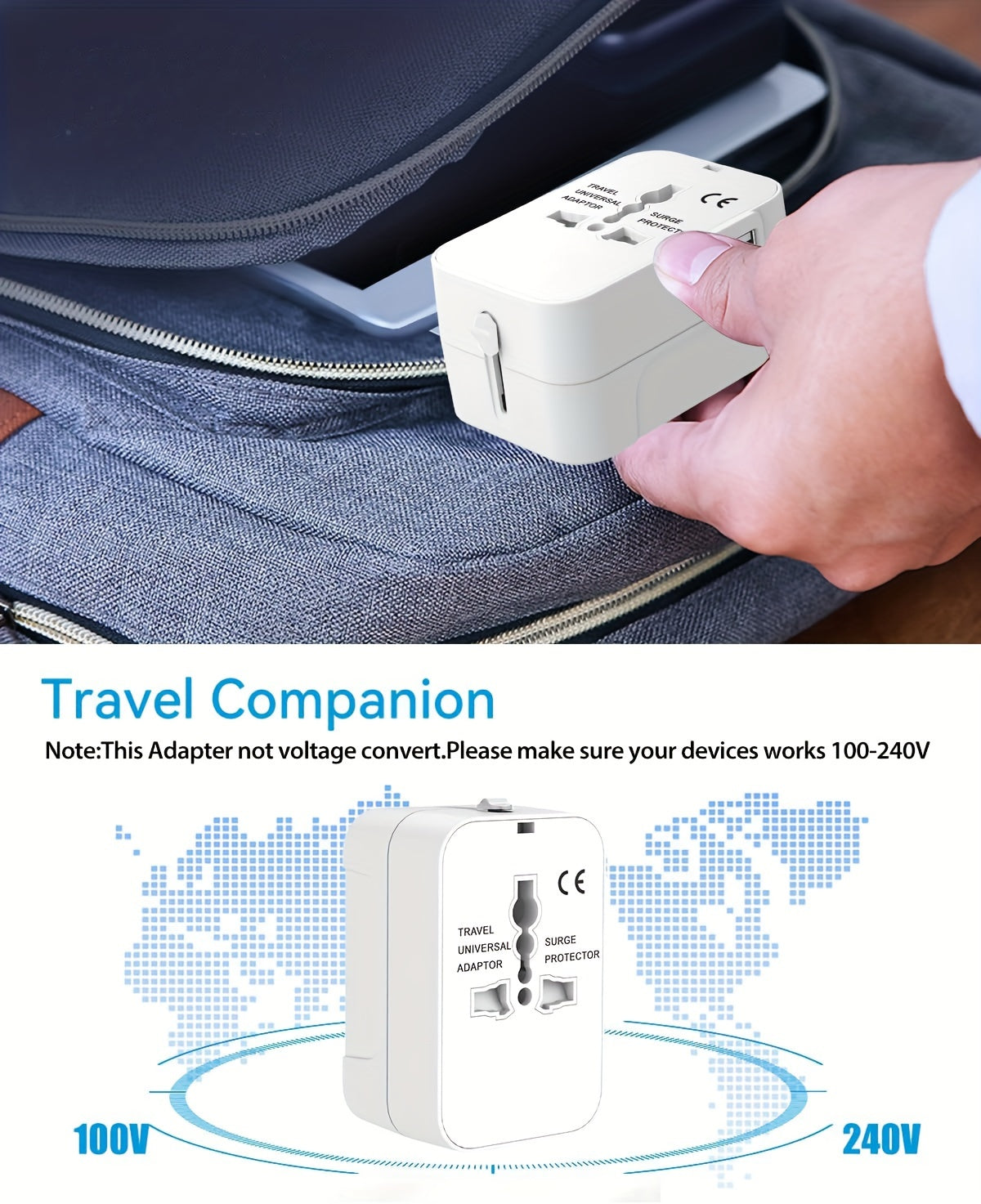 Global Travel Charger with Dual USB Ports – All-in-One Universal Wall Adapter (USA/EU/UK/AUS Plugs) for Phones, Tablets & Devices – Compact 110V-220V Power Converter
