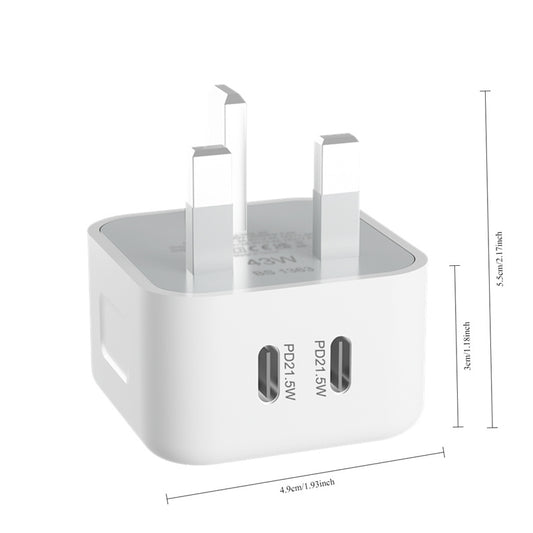 20W USB C Fast Charger UK Plug - Foldable PD Wall Adapter for iPhone 15/14/13, iPad & Samsung (Type C & USB Port) | Compact Travel Charger