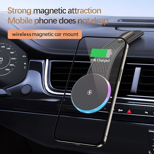 15W Magnetic Wireless Car Charger | iPhone 15/14/13/12 Series | Fast USB Car Mount Charging Accessory | Universal Magnetic Car Phone Holder