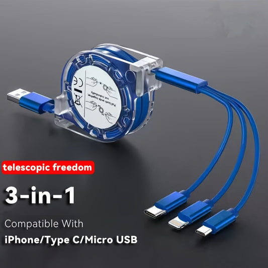 3-in-1 Fast Charging Cable for iPhone, Type-C & Micro USB – Universal USB Charger Compatible with iPhone 14/13/12/11 Pro Max, Samsung Galaxy S24/S23 Ultra/S22/S21, Honor, Realme – Durable Flat Design
